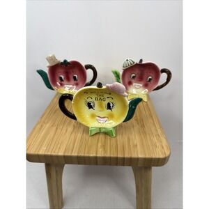 Napco MCM Anthropomorphic Fruit Tea Bag Holders "I Will Hold The Bag" Set Of 3
